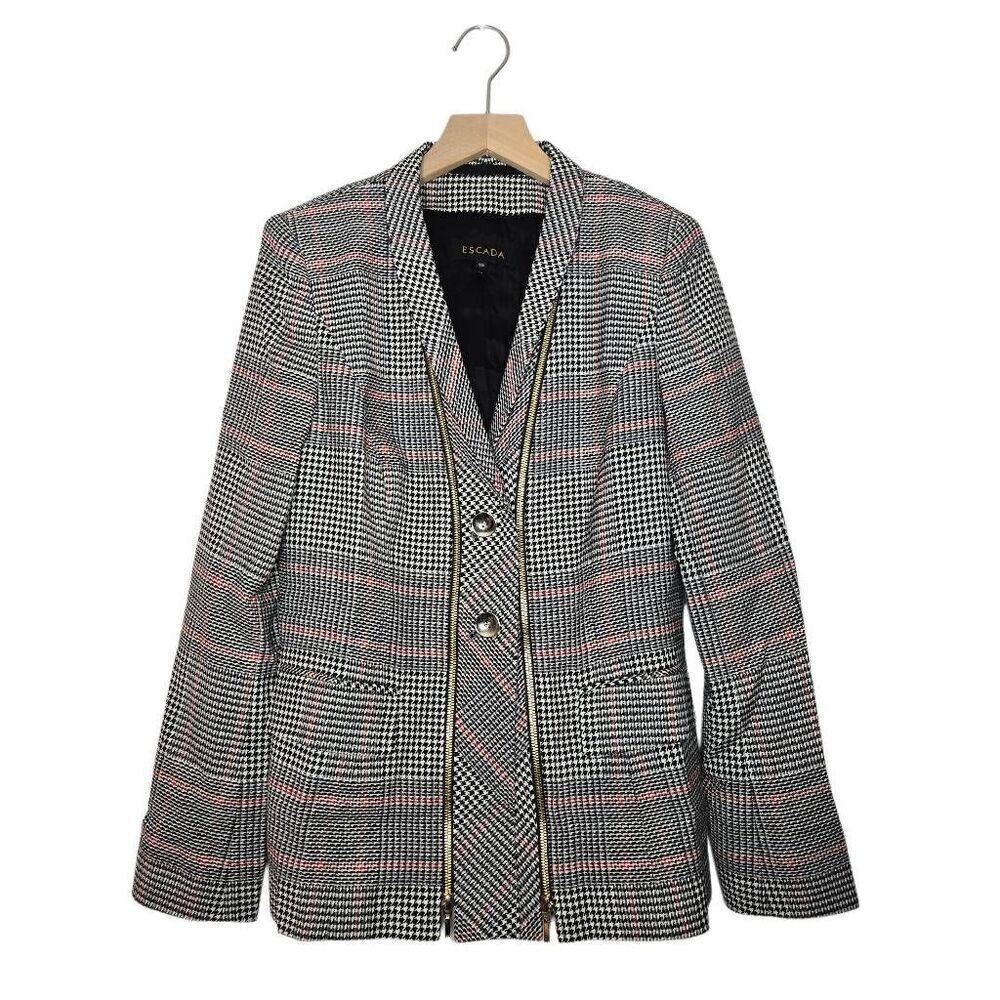 Escada Zipper Houndstooth Blazer Red Black White Size 38 US 6